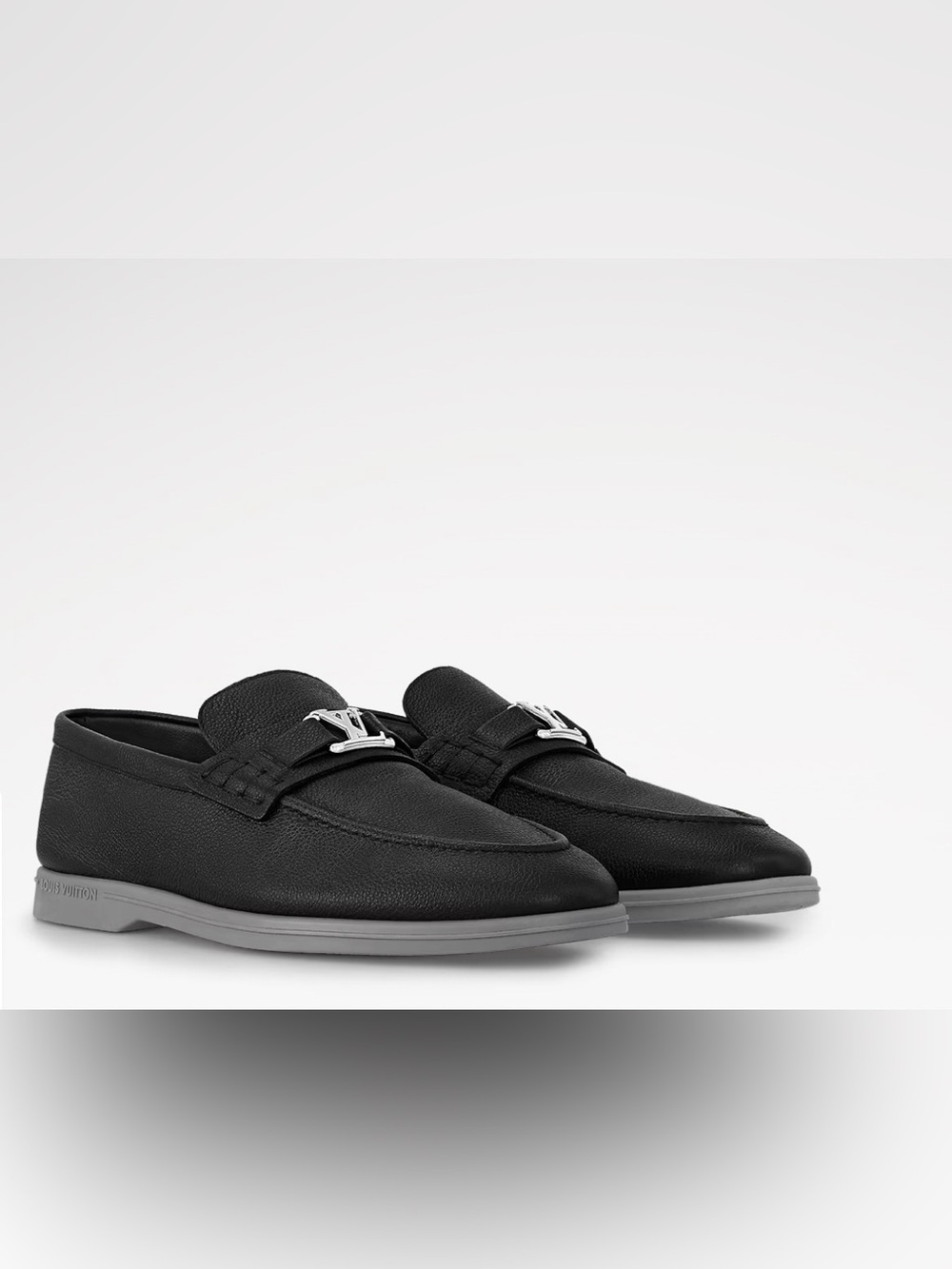 Louis Vuitton Black Leather Loafers with Silver LV Accent